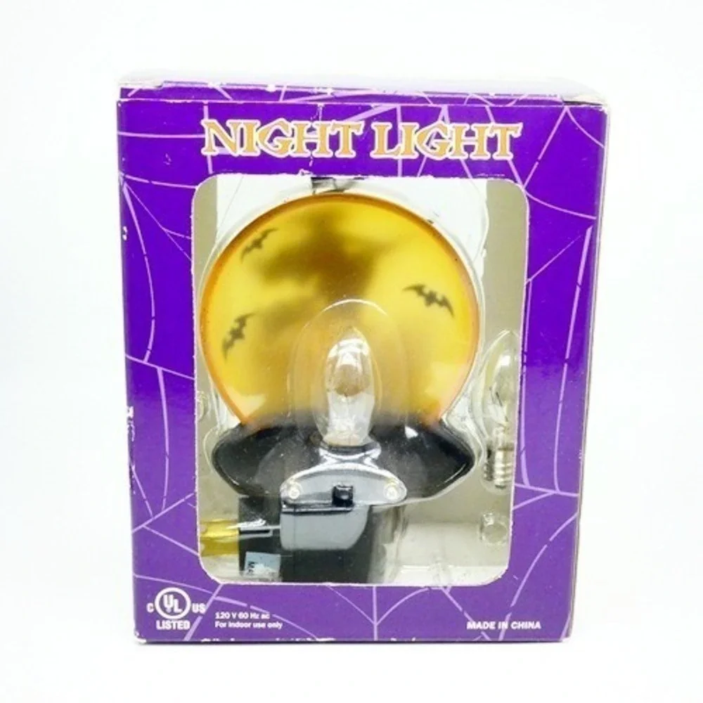 Halloween Night Light Flying Witch Spooky Town Haunted House Full Moon Bats NEW